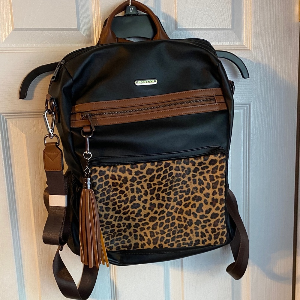 Black and Brown Leopard Print Backpack